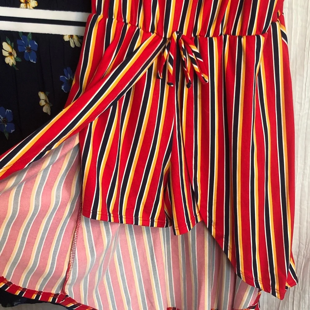 OLD NAVY & 2 HIP girls size L 14 spring summer dresses red striped & navy floral